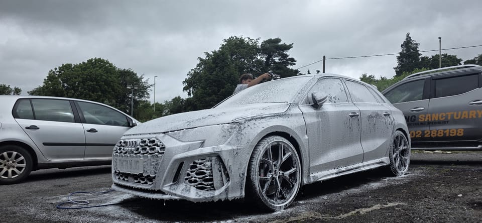 Snow foam pre-wash with deionised water during a mobile valet in Wolverhampton